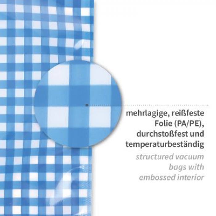 Siegelrandbeutel glatt, blau kariert 16,5x21,0cm PA/PE Folie 90my